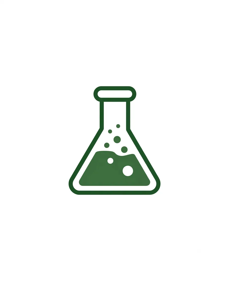 Dark green line-art icon of an Erlenmeyer laboratory flask filled with bubbling fluid, representing chemical engineering and process chemistry.